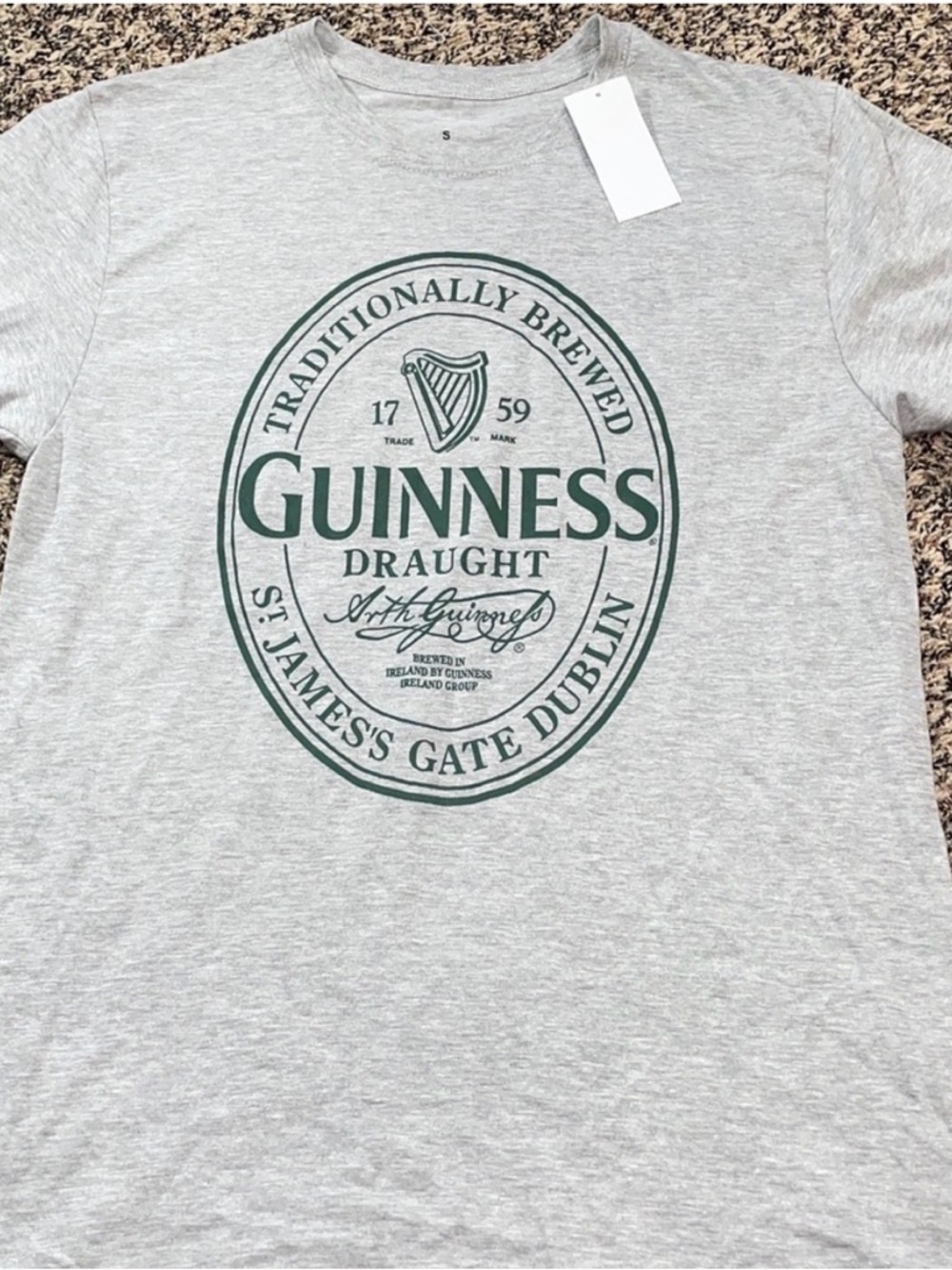 Guinness Light Gray Tee with Green Logo Oval Emblem - Small